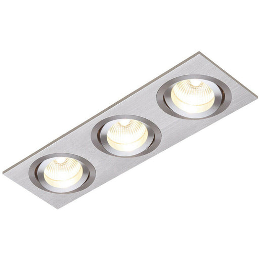 TRIPLE Adjustable Tilt Slim Square Ceiling Spotlight Brushed Silver GU10 Lamp Loops