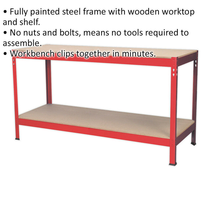 1.5m x 0.6m Workbench - Wooden Top & Storage Shelf - Steel Frame Work Station Loops