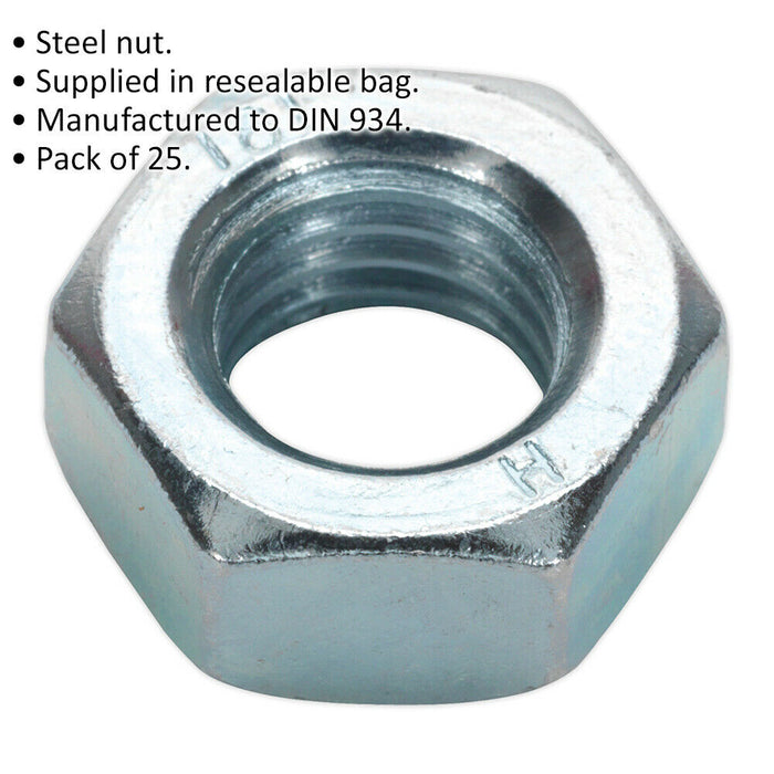25 PACK - Steel Finished Hex Nut - M14 - 2mm Pitch - Manufactured to DIN 934 Loops