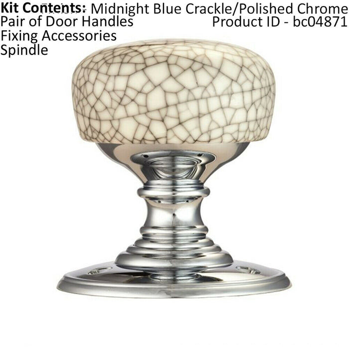Porcelain Mushroom Mortice Door Knob Midnight Blue Crackle Polished Chrome Loops