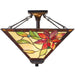 Tiffany Glass Semi Flush Ceiling Light Bronze Floral Inverted Lamp Shade i00160 Loops