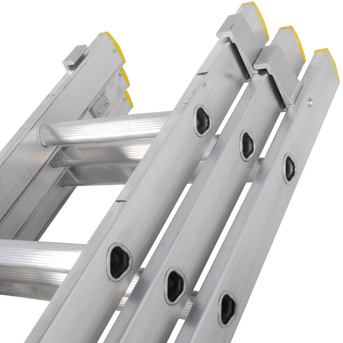 27 Rung Aluminium TRIPLE Section Extension Ladders & Stabiliser Feet 2.5m 5.5m Loops