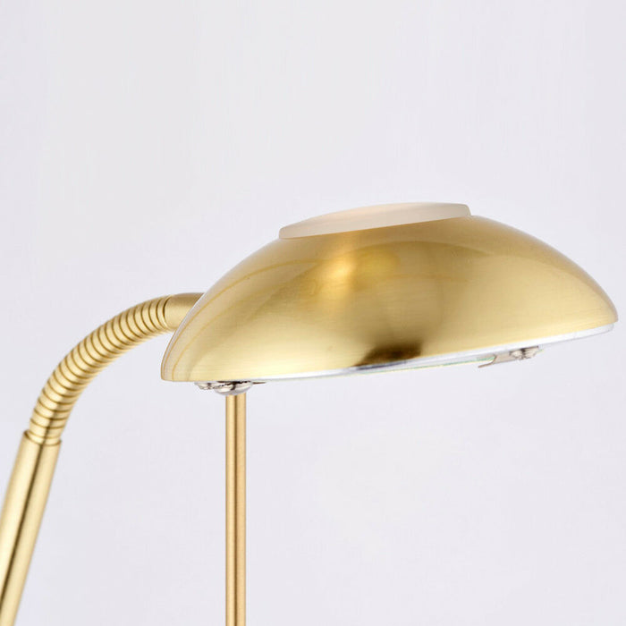 Mother & Child Floor Lamp Satin Brass 1.8m Twin Light Dimmer Flexible Reading Loops