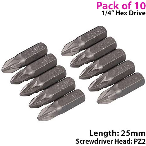 10 PACK PZ2 Pozzi Crosshead Chrome Vanadium Screwdriver Bits ¼" Hex Shank Loops