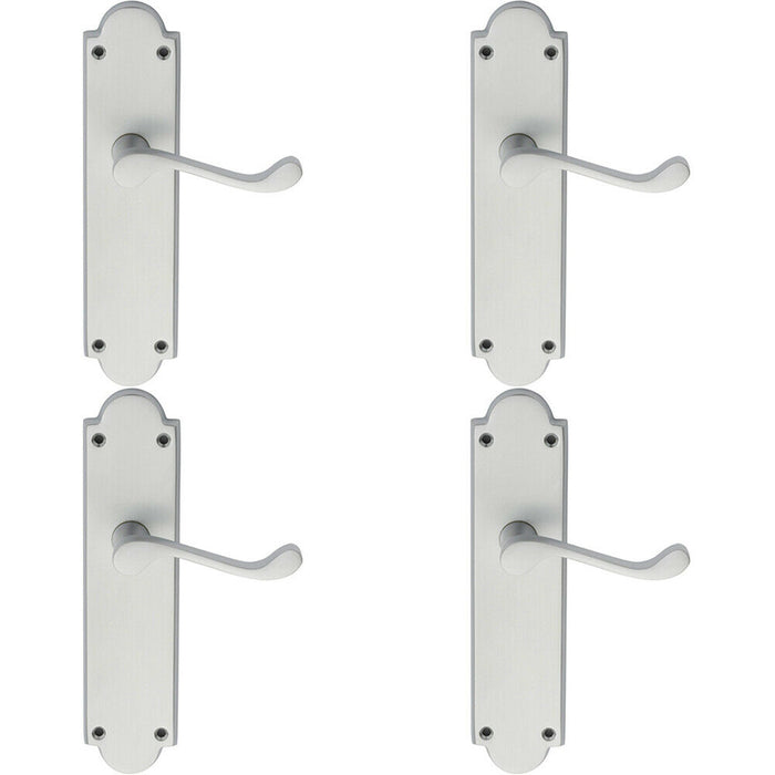 4x PAIR Victorian Scroll Handle on Latch Backplate 205 x 49mm Satin Chrome Loops