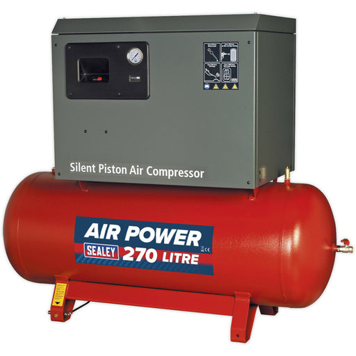 270 Litre Low Noise Belt Drive Air Compressor - 2 Stage Pump System 5.5hp Motor Loops