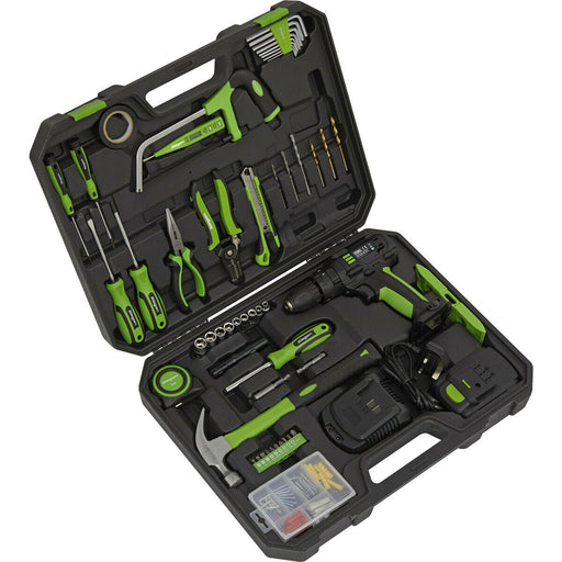 101pc Premium Tool Kit & Cordless Drill - Screwdriver Pliers Hacksaw Hex Keys Loops