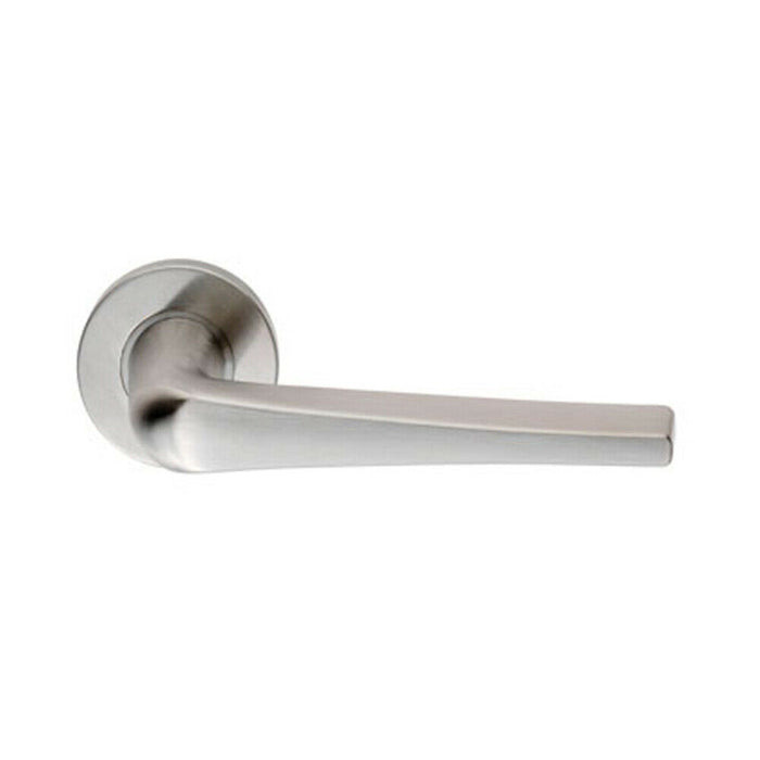 PAIR Straight Flat Topped Bar Handle on Round Rose Concealed Fix Satin Steel Loops