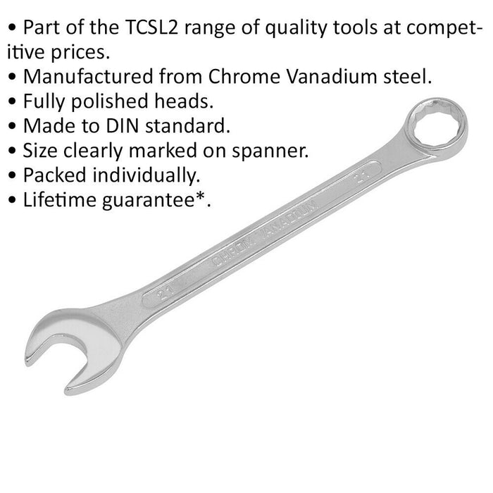 21mm Combination Spanner - Fully Polished Heads - Chrome Vanadium Steel Loops