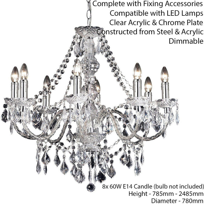 Ceiling Chandelier Pendant Light CHROME 8x Bulb Vintage Feature Lamp Holder Loops