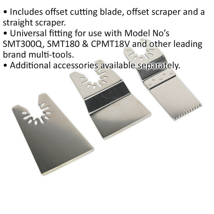 3 Piece Multi-Tool Blade Set - Offset Cutting Blade & Scraper - Straight Scraper Loops