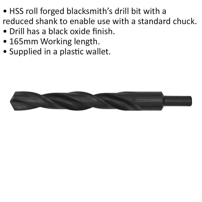 24 x 230mm HSS Roll Forged Blacksmith Drill Bit - Reduced Shank - 165mm Flute Loops