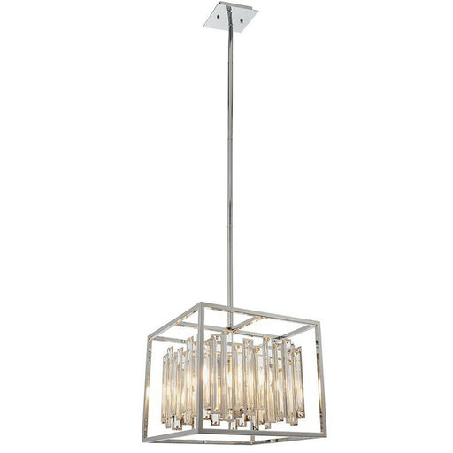 Hanging Ceiling Pendant Light Chrome & Crystal Gorgeous Modern Square Box Shade Loops