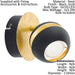 2 PACK Wall 1 Spot Light Round Black & Gold Shade / Back Plate GU10 1x3.3W Inc Loops
