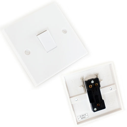 Single White Wall Light Switch 1 Gang Way UK 240V 10A Lamp Outlet Face Plate Loops