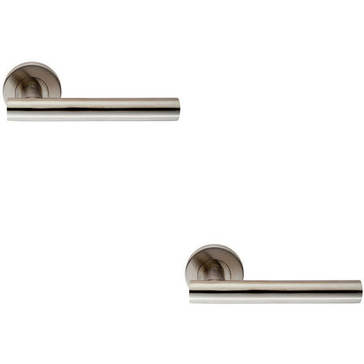 2x PAIR Straight Round T Bar Handle on Round Rose Concealed Fix Satin Steel Loops