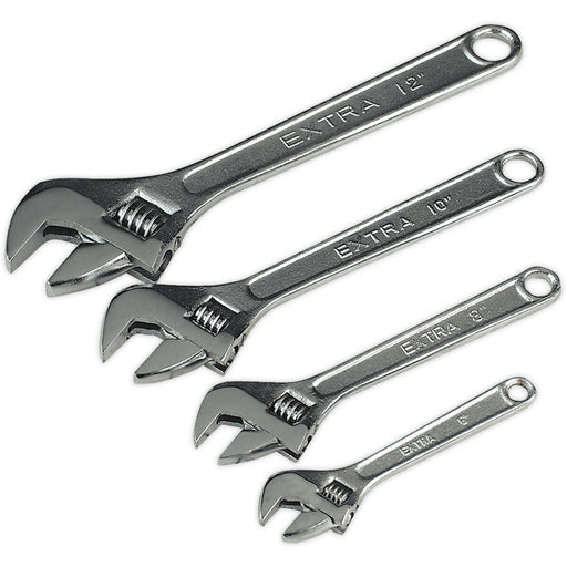 4 Piece Wrench Set - Four Adjustable Steel Wrenches 150mm 200mm 250mm and 300mm Loops