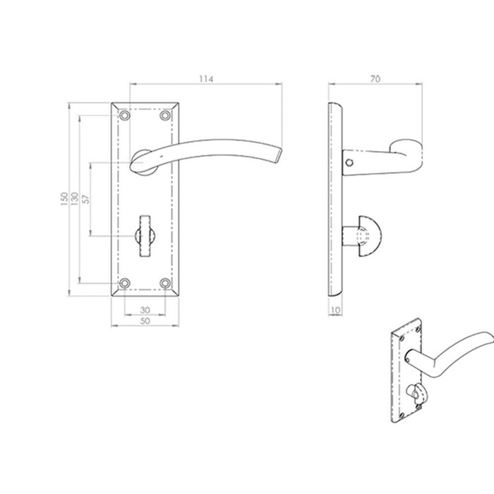 2x PAIR Arched Lever on Bathroom Backplate Door Handle 150 x 50mm Satin Nickel Loops