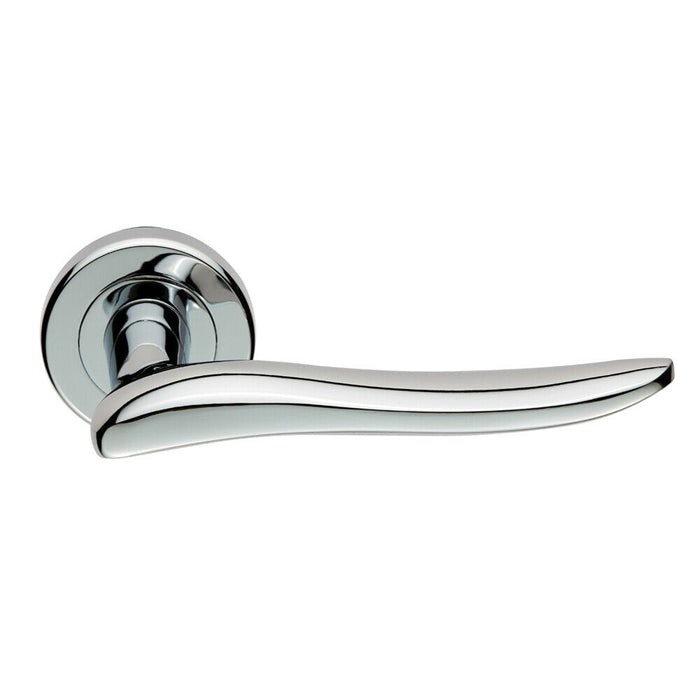 PAIR Curved Wave Design Handle on Round Rose Concealed Fix Polished Chrome Loops
