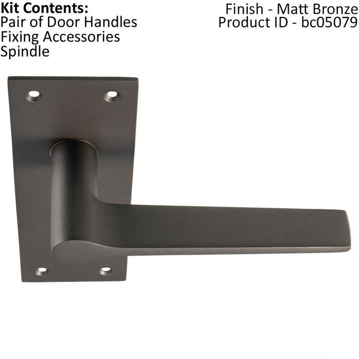 PAIR Flat Straight Handle on Slim Latch Backplate 150 x 50mm Matt Bronze Loops
