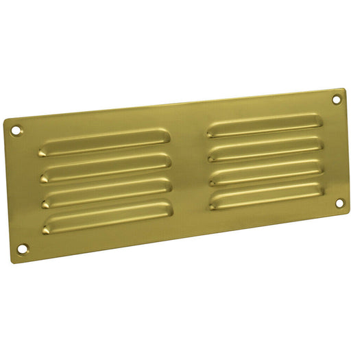 242 x 89mm Hooded Louvre Airflow Vent Polished Brass Internal Door Plate Loops