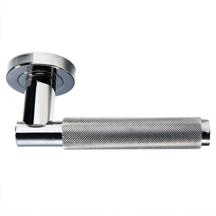 PAIR Knurled Grip Round Bar Lever on Round Rose Concealed Fix Polished Nickel Loops