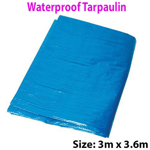 3 x 3.6m Outdoor Waterproof Blue Tarpaulin Sheets Ground Protective Cover Tarp Loops