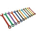 12pc MULTI COLOUR Combination Ratchet Spanner Kit - Hardened Metric Socket Ring Loops