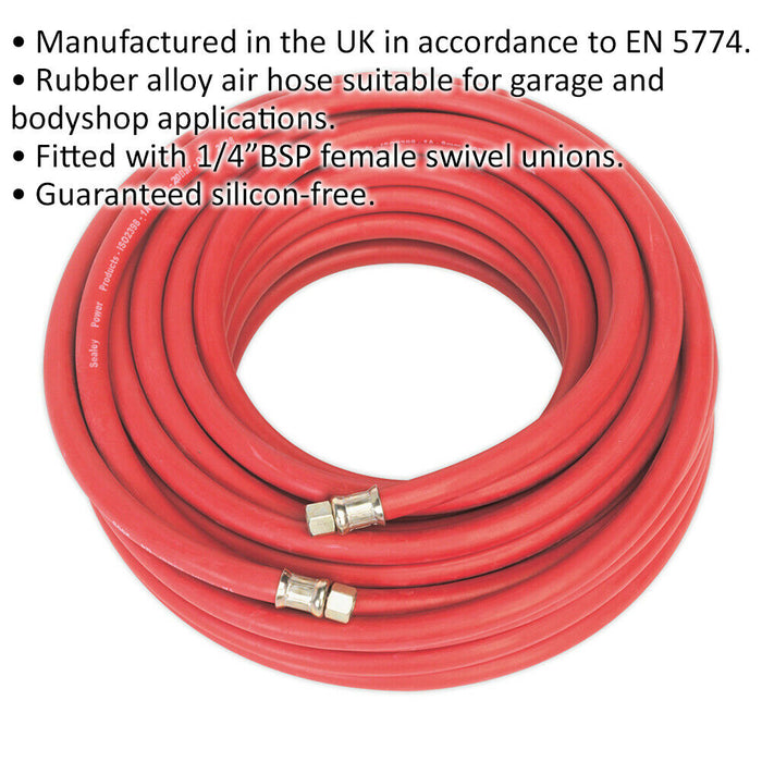 Rubber Alloy Air Hose with 1/4 Inch BSP Unions - 20 Metre Length - 8mm Bore Loops