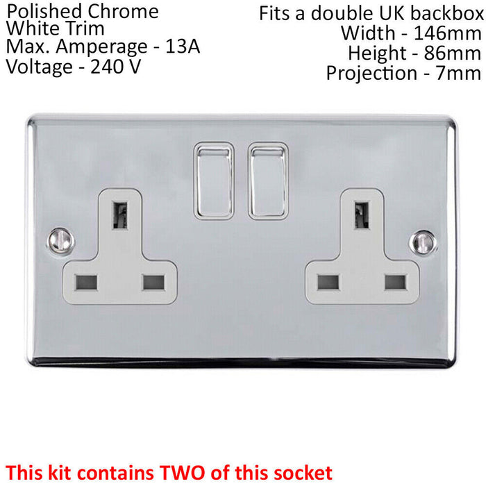 UK Plug Socket Pack -2x Twin & 4x Single Gang- CHROME / Grey 13A Switched Loops