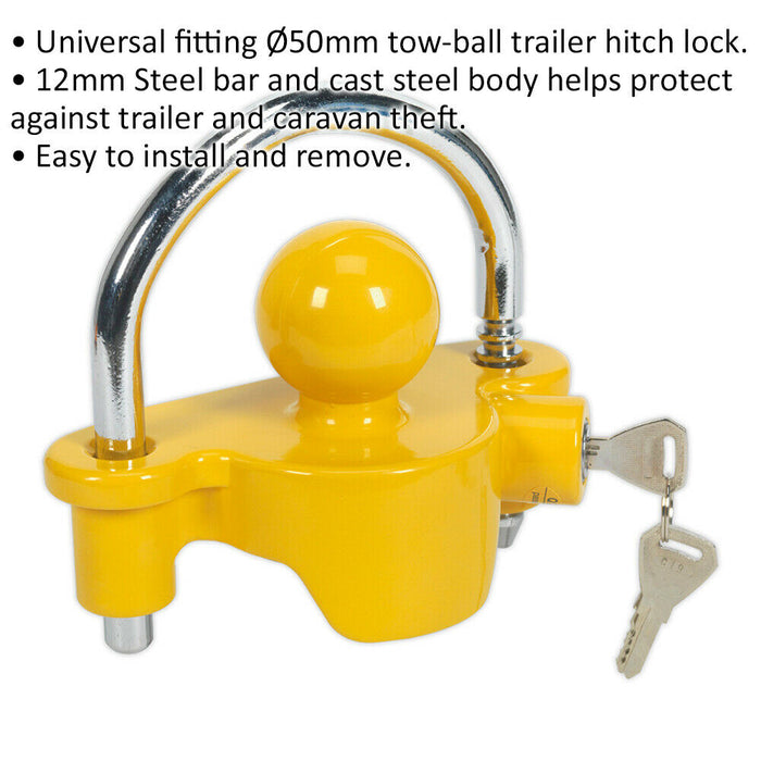 50mm Tow Ball Trailer Hitch Lock - Universal Fitting - Easy Install - Security Loops