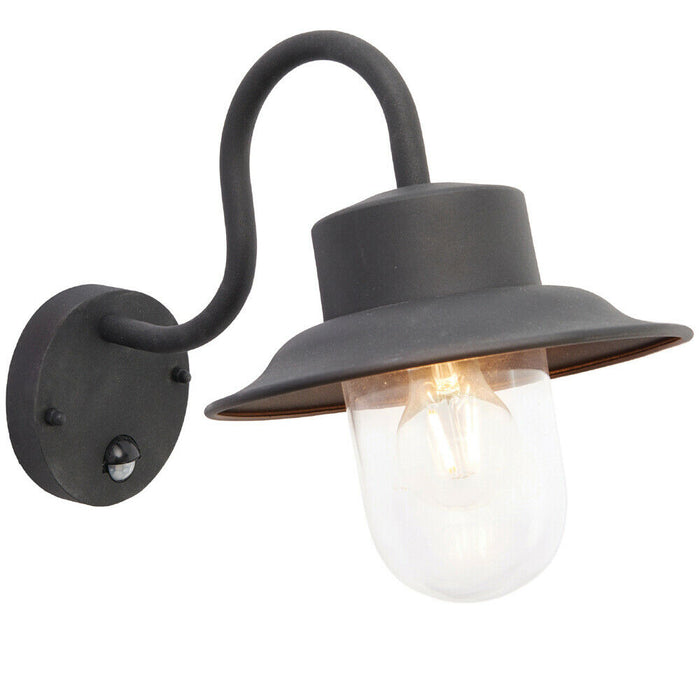 2 PACK IP44 Outdoor Wall Lamp Black Steel Fisherman PIR Lantern Porch Curved Loops