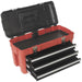 585 x 250 x 340mm Portable 3 Auto Locking Drawer Toolbox - Red - Tool Storage Loops