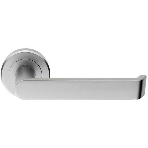 PAIR Flat Faced Lever on Round Rose Chamfered Edge Concealed Fix Satin Chrome Loops