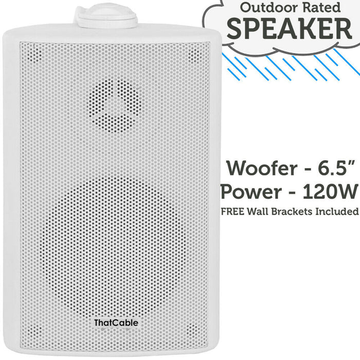 6.5" 100V 8Ohm Outdoor Weatherproof Speaker White 120W IP54 Rated Background