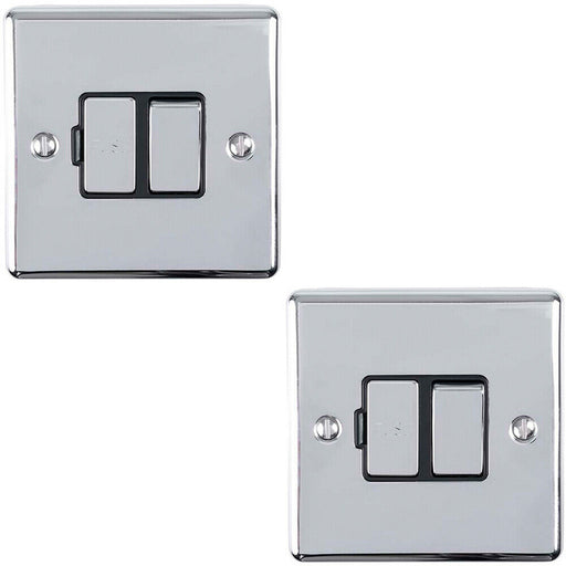 2 PACK 13A DP Switched Fuse Spur CHROME & Black Mains Isolation Wall Plate Loops