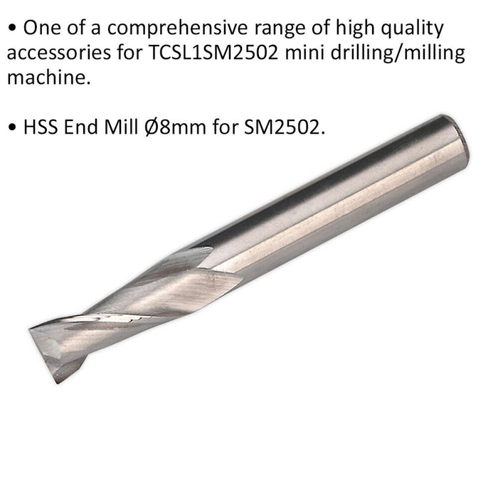8mm HSS End Mill 2 Flute - Suitable for ys08796 Mini Drilling & Milling Machine Loops
