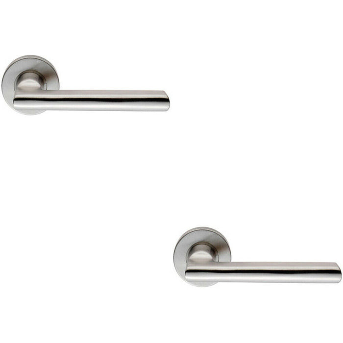 2x PAIR Straight Smooth Round Bar Handle on Round Rose Concealed Fix Satin Steel Loops