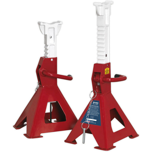 PAIR 3 Tonne Auto Rise Ratchet Axle Stands - Cast Support Post - 510mm Height Loops
