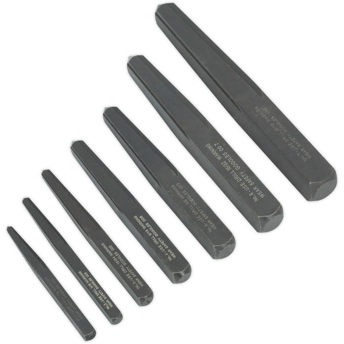 7 Piece Square Type Screw Extractor Set - Heat Treated Steel - Screw Removal Loops