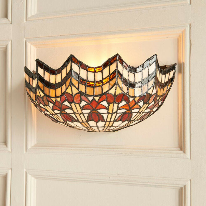 Tiffany Glass Wall Light Cream & Bold Red Scallop Shade Interior Sconce i00258 Loops