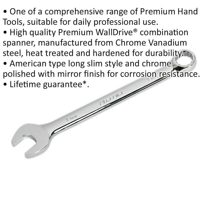 19mm Steel Combination Spanner - Long Slim Design Combo Wrench - Chrome Vanadium Loops