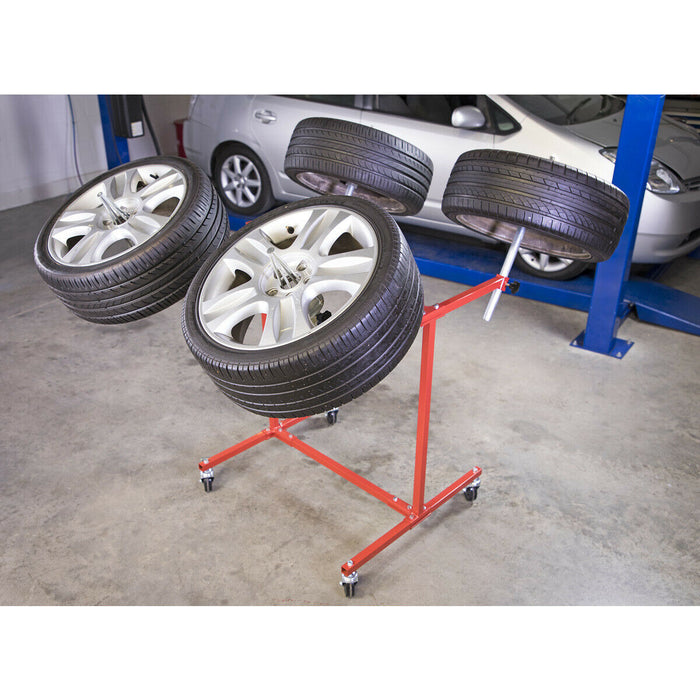 Heavy Duty Alloy Wheel Repair Stand - 4 Wheel Capacity - Fully Adjustable Loops