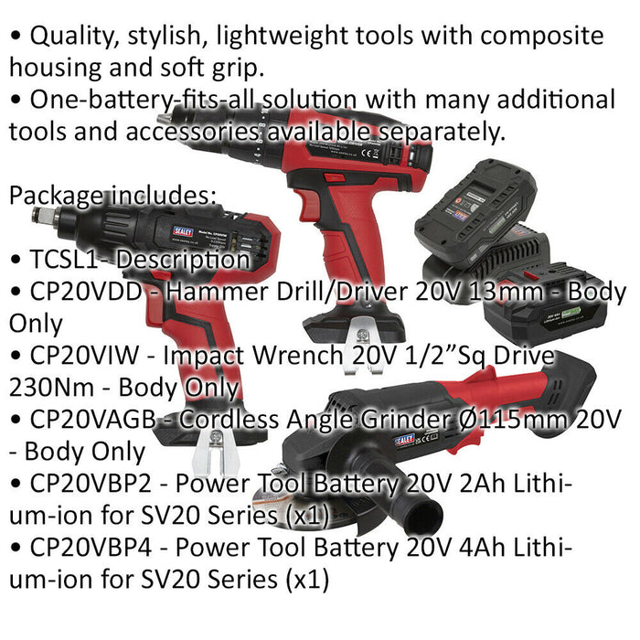 3x Cordless Power Tool Bundle & 2x Batteries - Drill Impact Driver Angle Grinder Loops