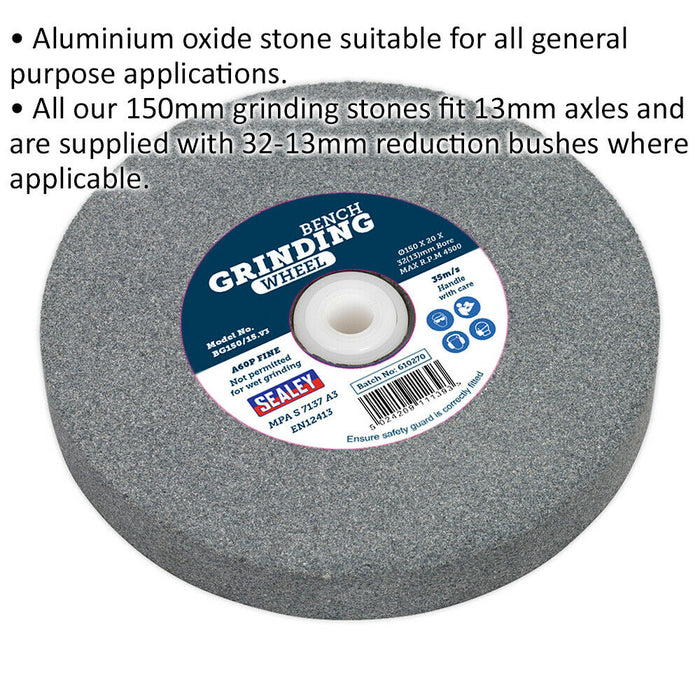 Bench Grinding Stone Wheel - 150 x 20mm - 32 / 13mm Bore - Grade A60P Fine Loops