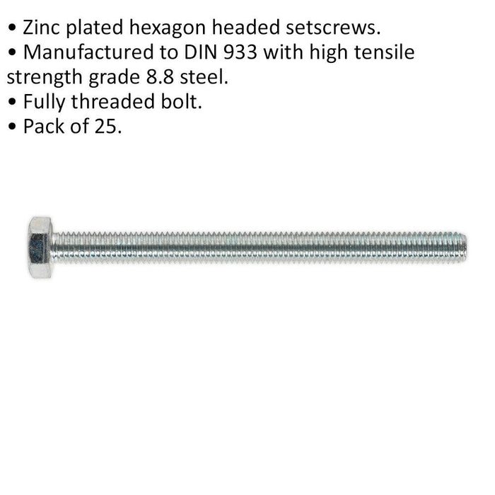 25 PACK HT Setscrew - M8 x 100mm - Grade 8.8 Zinc - Fully Threaded - DIN 933 Loops
