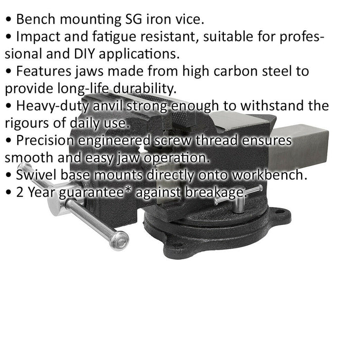 150mm Industrial SG Iron Vice - 150mm Jaw Opening - High Carbon Steel Jaws Loops
