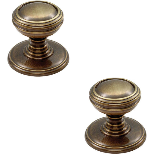 2x Ringed Tiered Cupboard Door Knob 30mm Diameter Bronze Cabinet Handle Loops