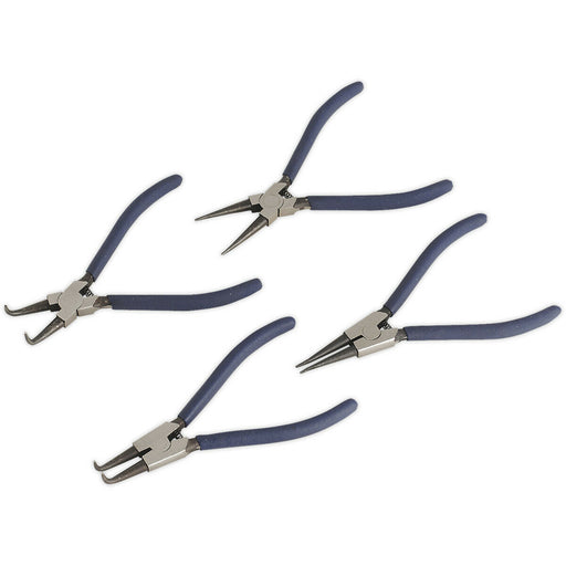 4 Piece Circlip Pliers Set - Spring Loaded Jaws - Hardened & Tempered Steel Loops