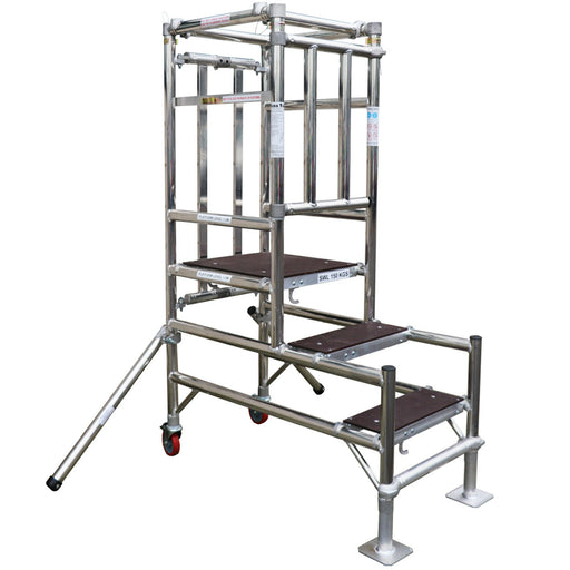 4 Tread Mobile Telescopic Podium Step Ladder 1.2m Tall Work Platform Safety Cage Loops